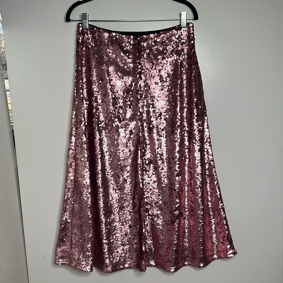 H&M Sz 8 Pink Metallic Sequins Lined Back Zip 32” A Line Skirt - New - Picture 2 of 6
